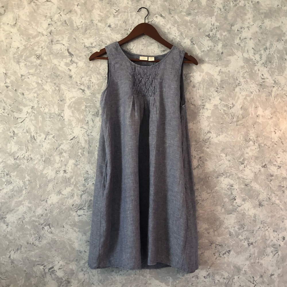 St. Tropez West Blue Linen Shift Dress